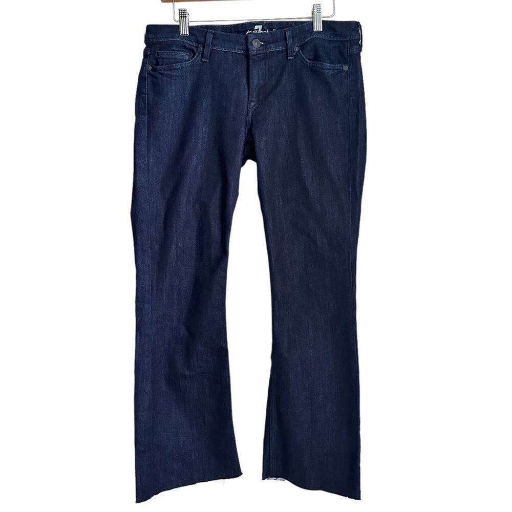 7 For All Mankind Flynt Bootcut Jeans Women Size 30 Dark Wash Raw Hem Made USA